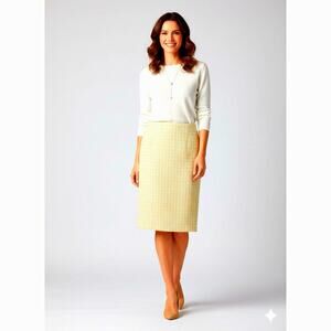 VTG 80s Mod Houndstooth Tweed White Yellow Pencil Wiggle Skirt SZ 6